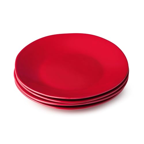 Berry Red Christmas Dinner Plates Set of 4 - Holiday Stoneware Tableware