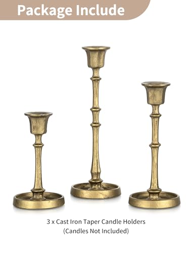 Gold Cast Iron Taper Candle Holders Set of 3 Antique Style Wedding Decor