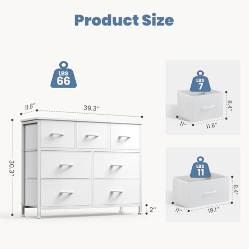 Atilioo White 7-Drawer Dresser for Bedroom Storage, Anti-Tip Fabric Tower