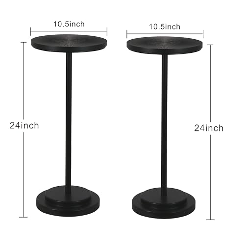 COVLON Black 2-Piece Round Pedestal Drink Side Tables for Living Room & Bedroom