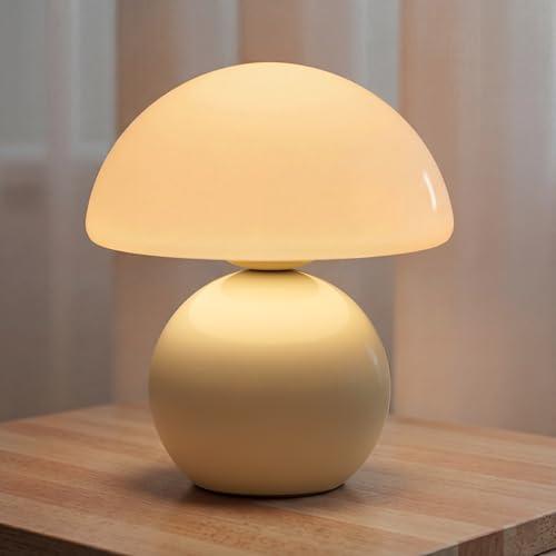 Cream Wireless Mushroom Table Lamp with 5200mAh Battery - Portable Touch Night Light
