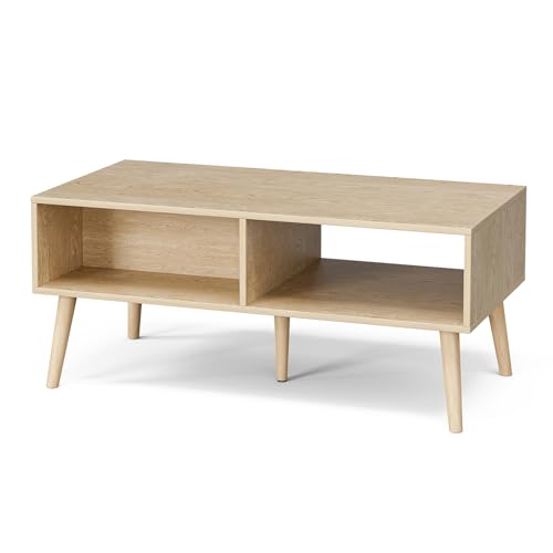 Oak Rattan Coffee Table with Drawer - Boho Natural Finish, ZttRiee