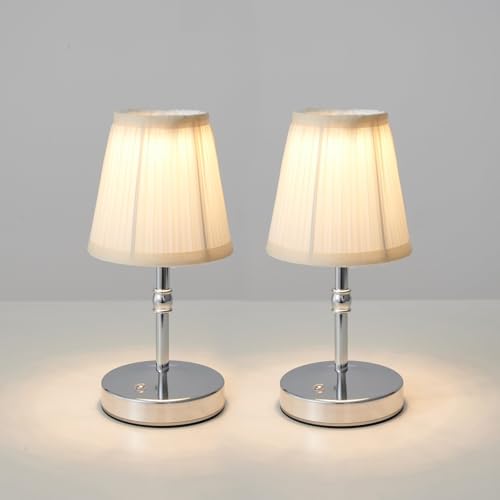 Mini Rechargeable Cordless LED Lamp 3 Color Dimmable Touch Light 9.8 Inch Chrome 2-Pack