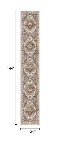 Madane Washable Runner Rug 2x12 Ft Turmeric & Grey Non-Slip Hallway Carpet