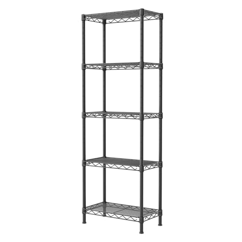 SINGAYE Black 5-Tier Metal Wire Shelving Unit, Adjustable Storage Shelf 10"D x 16"W x 55"H
