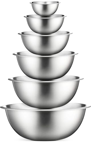 FineDine 6 Pack Stainless Steel Mixing Bowls Set - 6 Sizes, Durable Kitchen Prep