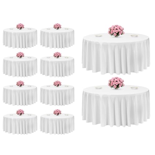 VEVOR 132-Inch White Round Tablecloths 10 Pack - Stain & Wrinkle Resistant Polyester for Weddings & Events