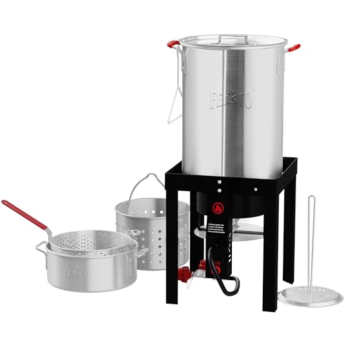 Feasto 30 Qt Turkey Fryer with Basket & 10 Qt Fish Fryer Kit - Outdoor Cooking Set