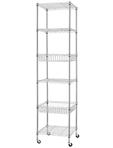 72-Inch Heavy Duty Wire Shelving Unit with Wheels - Chrome, 6-Tier Storage Rack
