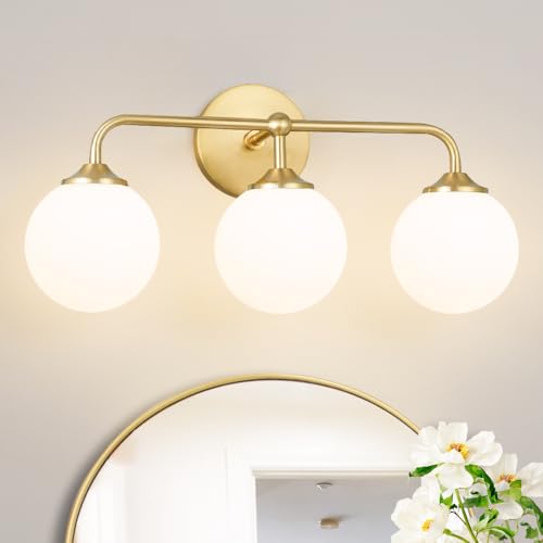 Gold 3-Light Vanity Light Fixtures with White Glass Shades - Modern Wall Sconce for Bathroom & Bedroom - Variation: Gold / 3 Light