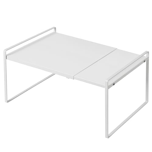 Expandable Cabinet Shelf Riser - White, 12 Inches, Adjustable Width 13.4-24.5 Inches