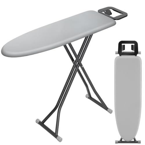 KINGBOARD Grey Foldable Ironing Board with Iron Rest & Hanger, Space-Saving