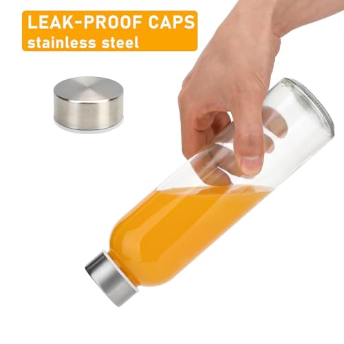 Clear Glass Water Bottles Set - 12 Pack 18 oz Reusable Juicing Bottles with Leak-Proof Stainless Steel Lids - Eco-Friendly BPA Free