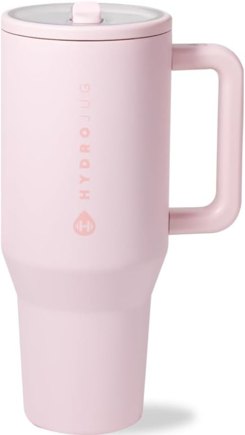 HydroJug Traveler - 32 oz Insulated Water Bottle with Handle & Flip Straw - Leak Resistant, Pink Sand