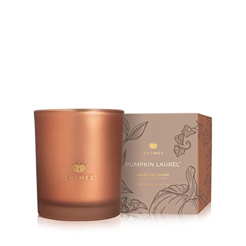 Pumpkin Laurel Scented Candle - Fall Home Decor with Creamy Pumpkin & Spices - 6.5 oz Burnt Orange Glass