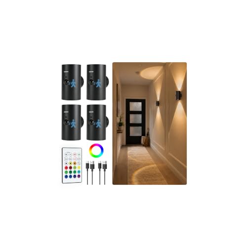 Rechargeable Motion Sensor Wall Light - Black, 4 Pack LED Sconces
