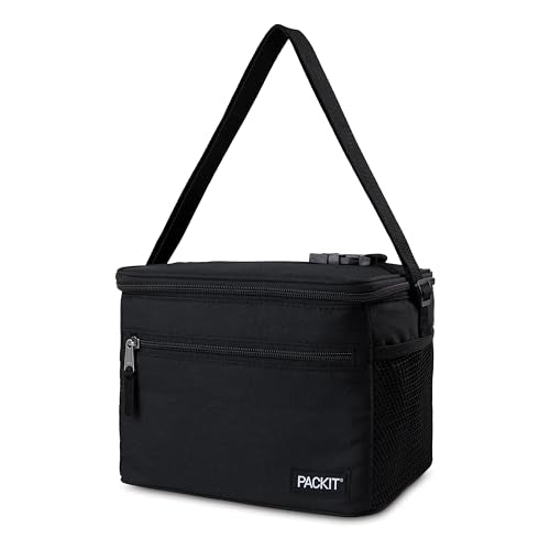 PackIt Freezable Lunch Cooler Bag - Black, Medium, Reusable Insulated Food Carrier