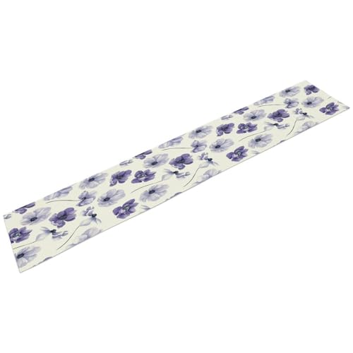 AAVEUP 13x36 Purple Flower Table Runner - Watercolor Nature Leaves, W13X L36
