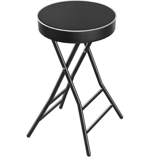 TAVR 26.4-Inch Black Collapsible Folding Stool with Safety Lock & Cushioned Seat