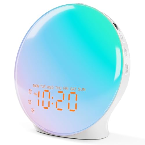 White Full Screen Sunrise Alarm Clock with Wake-Up Light, FM Radio & Bluetooth Speaker