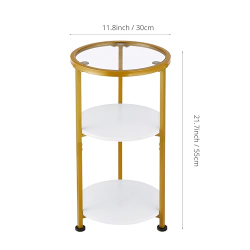 3-Tier Tempered Glass Side Table - White & Gold Space-Saver