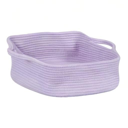 XUANGUO Woven Cotton Rope Storage Basket - Decorative Rectangle Toy Bin with Handles | Light Purple