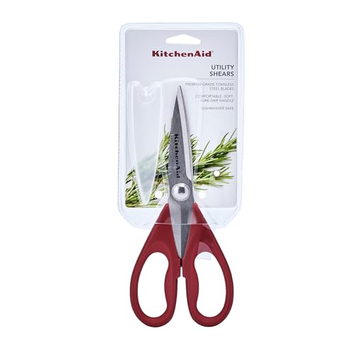 KitchenAid All Purpose Kitchen Shears with Protective Sheath Durable Stainless Steel Scissors, Dishwasher Safe, Soft Grip Comfort Handle, 8.72 Inch, Ink Blue