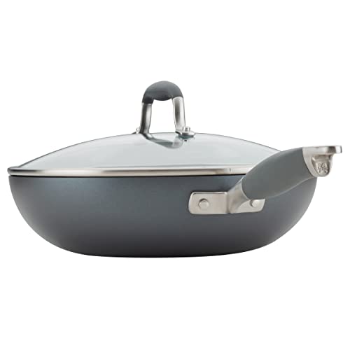 12-Inch Hard-Anodized Nonstick Frying Pan with Lid - Gray
