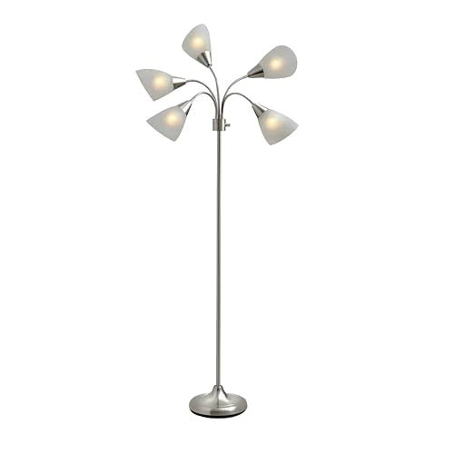 Adesso Silver Floor Lamp with 5 Movable Shades & Adjustable Brightness