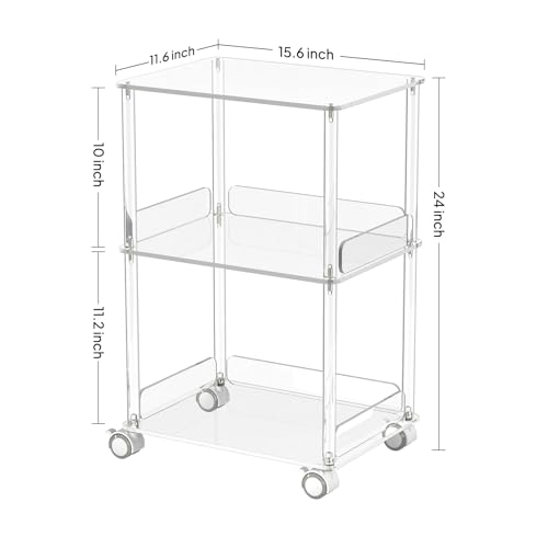 Acrylic Rolling Side Table - 3 Tier Movable End Table with Lockable Wheels