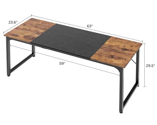 Huuger Rustic Brown & Black 63-Inch Office Gaming Desk with Storage - Modern Home Workstation