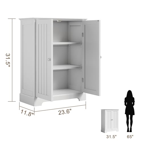 ChooChoo White Bathroom Floor Cabinet with 2 Doors & Adjustable Shelves – 11.81"D x 23.62"W x 31.5"H