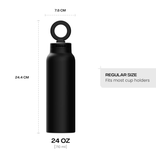 Insulated Water Bottle with Magnetic Phone Mount - 24 oz Black