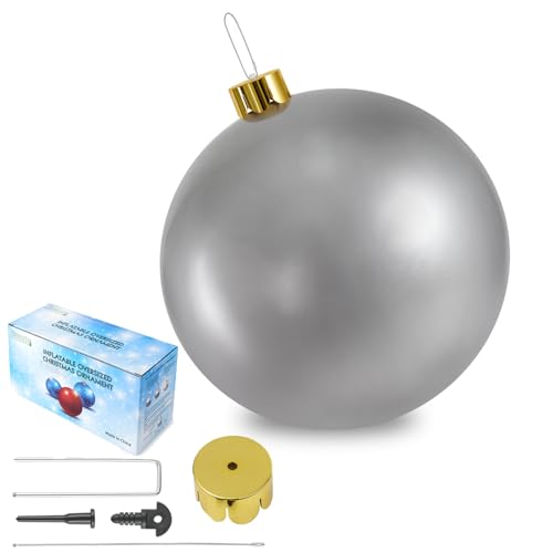 BEAUTYFLOWER Silver 25-Inch Inflatable Oversized Christmas Ornament - Weather Resistant Holiday Decor