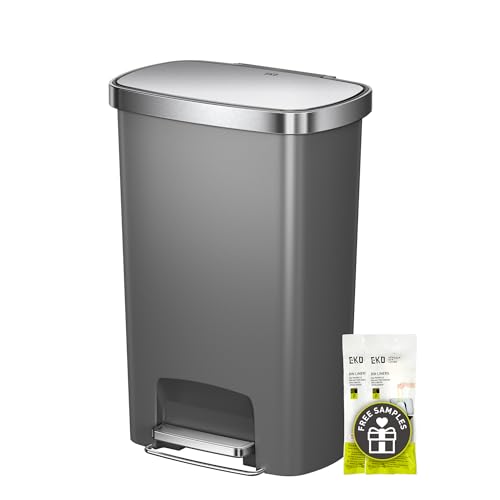 EKO Hana Select 13.2 Gallon Step Trash Can - Space Grey, Large Plastic Kitchen Bin