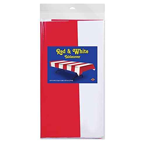 Beistle Red and White Striped Plastic Tablecover