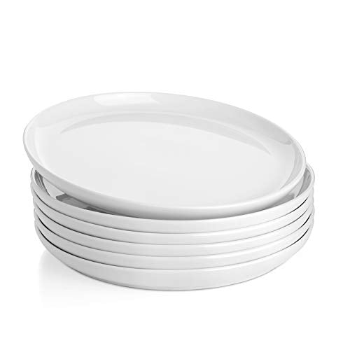 Sweese 10-Inch White Porcelain Dinner Plates Set of 6 - Dishwasher & Microwave Safe