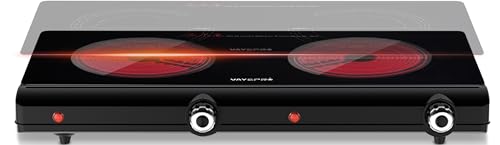 Infrared Double Burner Electric Cooktop 20x12x3.8inch, 1800W Portable Stove for Dorm & Kitchen