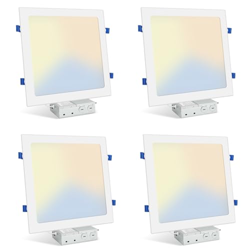 White 12 Inch Square LED Recessed Lighting Kit - 24W, 5 CCT, Ultra-Thin, Dimmable