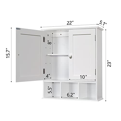 White Bathroom Wall Cabinet with 2 Doors & Adjustable Shelves - TaoHFE