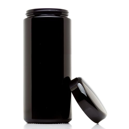 Airtight Smell-Proof Coffee Canister Set - 3 Pack, 1L, Black, Durable UV Glass