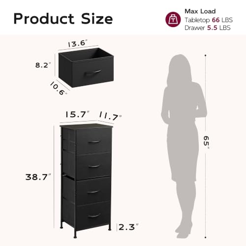 WLIVE Charcoal Black Small Dresser Nightstand with 4 Drawers for Bedroom