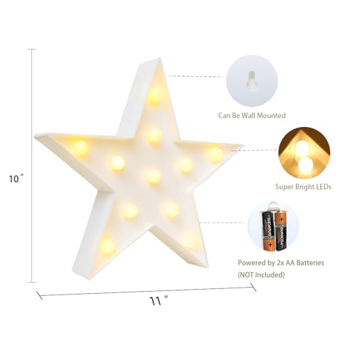 Novelty Place Star Marquee Sign Lights, Warm White LED Lamp - Living Room, Bedroom Table & Wall Christmas Decoration for Kids & Adults - Battery Powered 10 Inches High