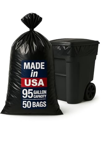 MaxiMite 95-96 Gallon Heavy-Duty Black Trash Bags Pack of 50, 1.5 Mil Thick
