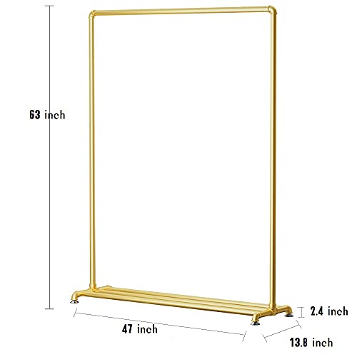Clothing Rack with Bottom Shelf 47"L - Gold Heavy Duty Garment Rack on Wheels
