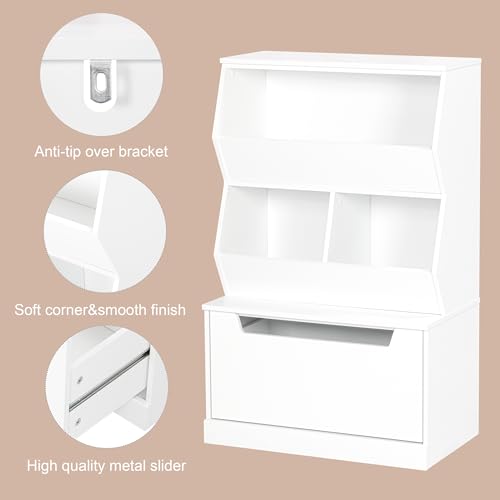 Kids Toy Storage Organizer with Drawer and Shelves - White