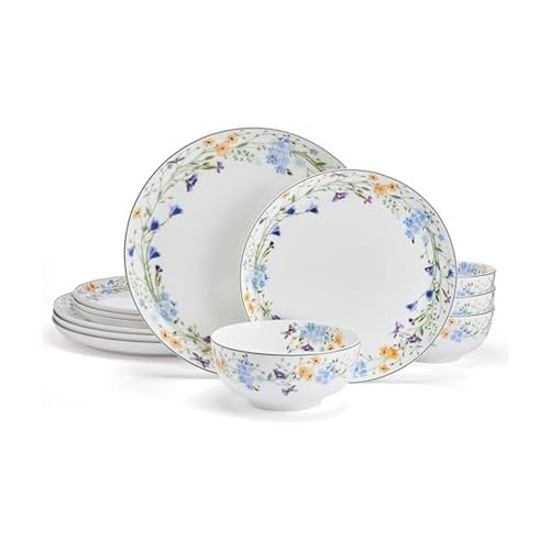 Mikasa Quinn Bone China 12-Piece Dinnerware Set for 4 - Lightweight & Chip-Resistant