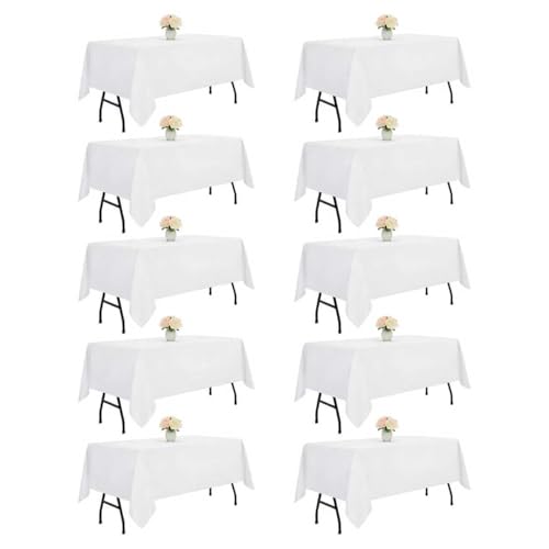 DRESSMAKER 10 Pack White Rectangular Tablecloth 60x102 Inch for 6ft Tables - Elegant & Durable Polyester