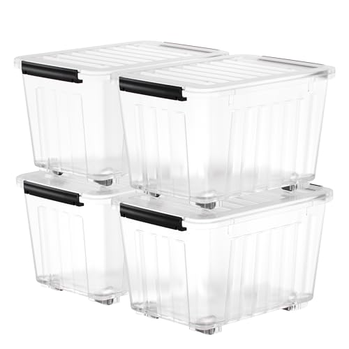 Nazhura 97 Quart Plastic Storage Bins - Transparent Stackable & Nestable Containers (4 Pack)