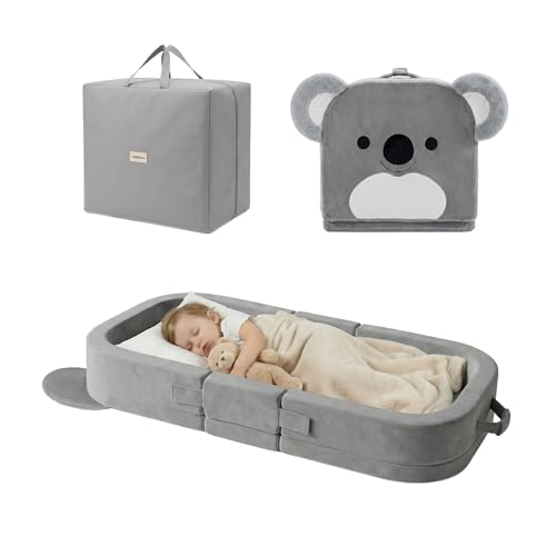 Zelladorra Grey Koala Toddler Travel Bed - Portable Floor Bed with Removable Washable Cover